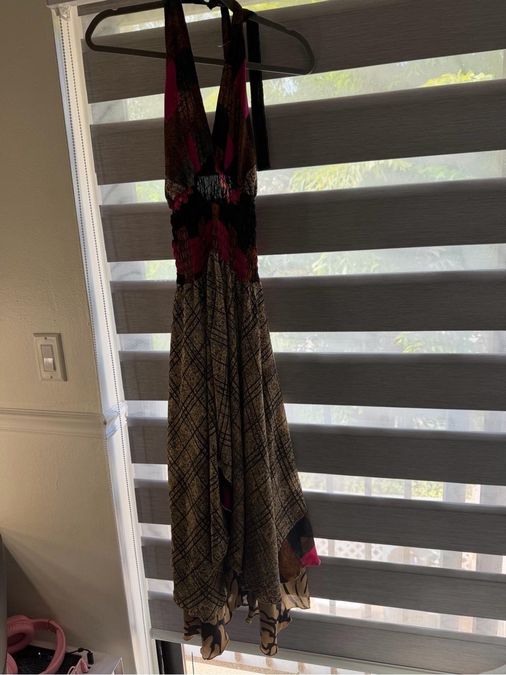 Women’s Halter Maxi Dress in Black, Pink and Tan